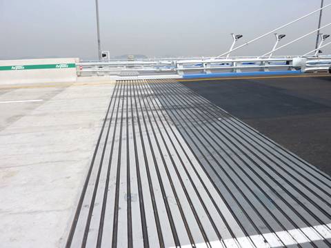 This is a large-span bridge that has been constructed with modular expansion joints.