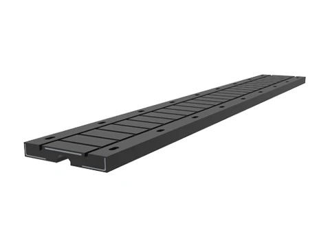 A narrow-width, slanted rubber bridge expansion joint